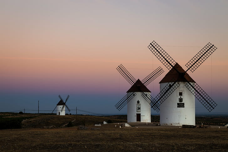 photography of white-and-brown windmills at daytime, cuenca, spain, cuenca, spain, HD wallpaper