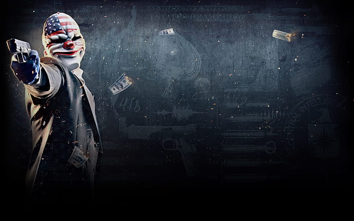 Payday Mask Money Cash Currency Handgun HD, payday 2 game wallpaper