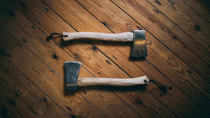hatchet, wood, axes, wood - material, indoors, high angle view