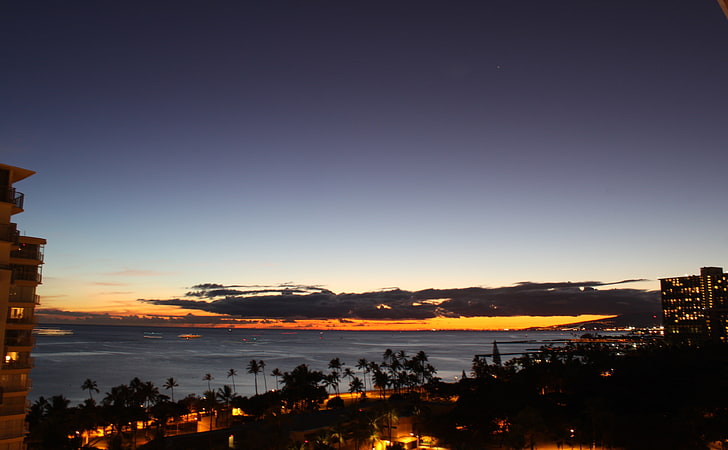 Sundown, Oahu, Hawaii, body of water, Travel, Islands, nature, HD wallpaper