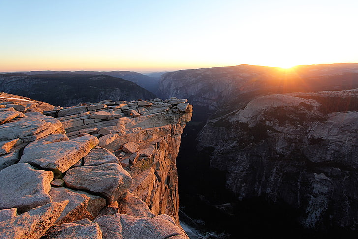 sunset, USA, 5k, Half Dome, mountains, rocks, 8k, 4k, sky, solid, HD wallpaper
