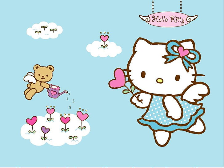 bear bow Hello Kitty Anime Hello Kitty HD Art, Clouds, cute, Flowers