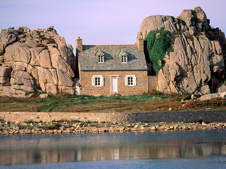 house, rock, rocks, cottage, France, architecture, built structure