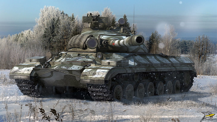 green and gray battle tank digital wallpaper, winter, forest