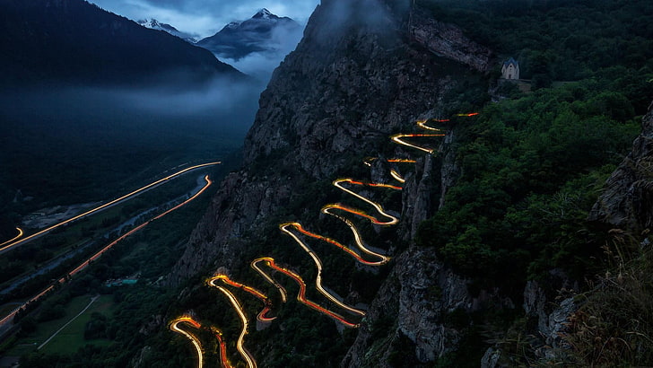 mountain, roads, serpentine, cliff, scenics - nature, beauty in nature, HD wallpaper