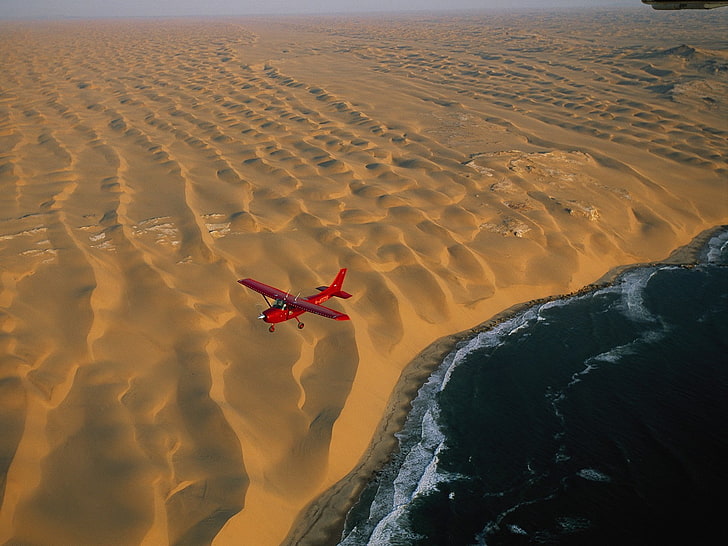 airplane, aircraft, aerial view, dune, desert, landscape, beauty in nature, HD wallpaper