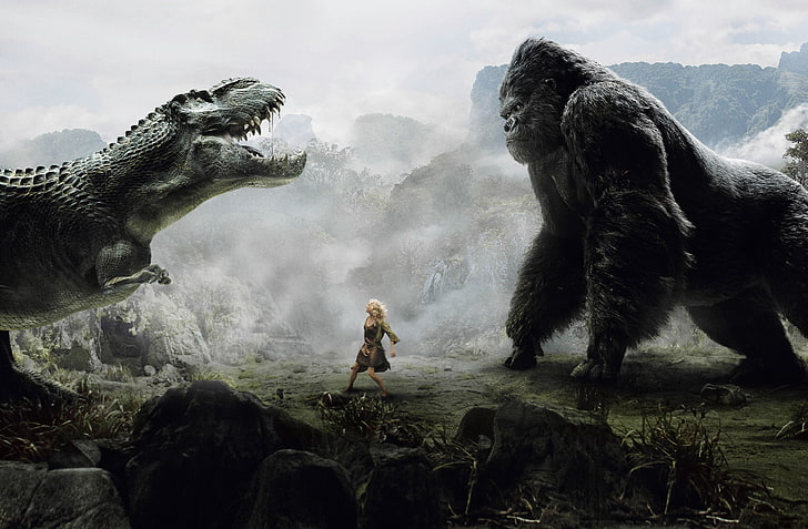 HD wallpaper: King-Kong digital wallpaper, girl, dinosaur, king Kong,  nature | Wallpaper Flare