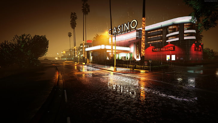 GTA 5, screenshot, 4K, GTA Online, illuminated, night, city, HD wallpaper