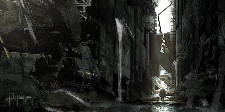 Premium AI Image  anime style a dark street with a dark city and a dark  building