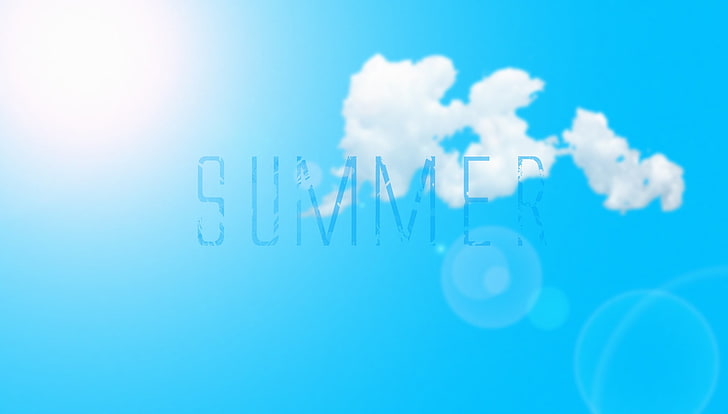 summer text, blue, cloud - sky, no people, colored background