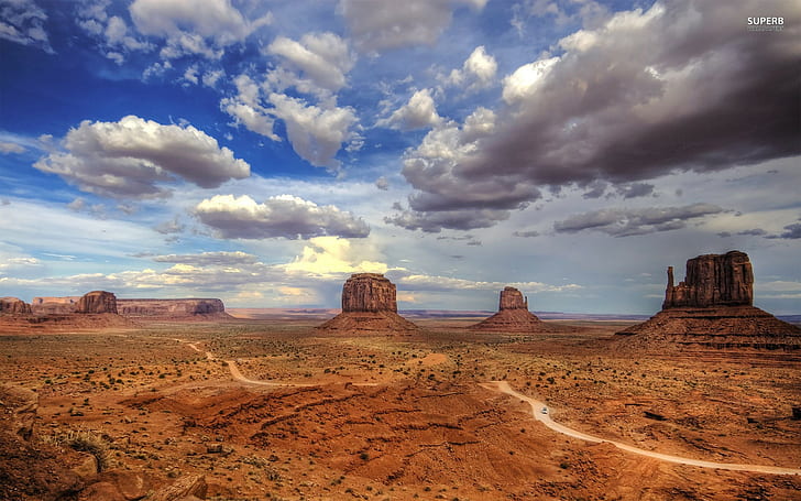 highway  Colorado  road  landscape  Monument Valley  USA  mountains  clouds  birds eye view  nature  Route 66, HD wallpaper