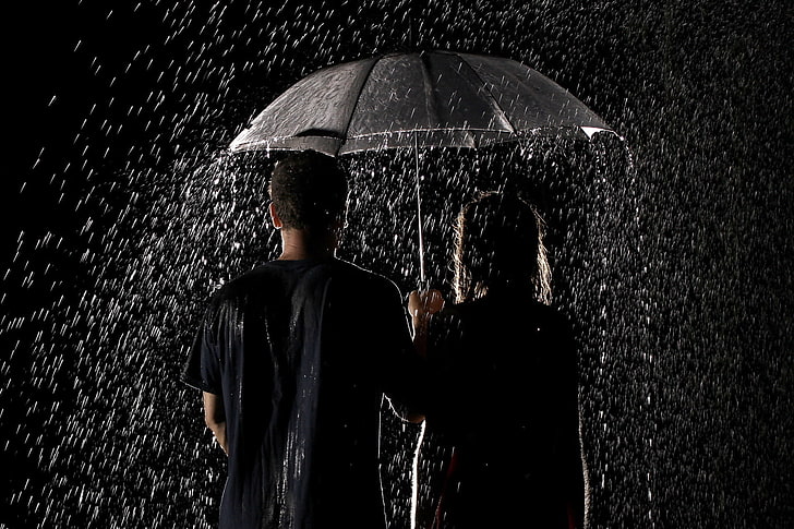Rain Umbrella Couple, matching pair of men's and women's black tops, HD wallpaper