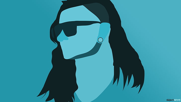 male profile illustration, Skrillex, minimalism, face, musician