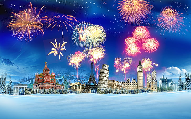 HD wallpaper: Happy New Year-Celebration of the New Year-landmarks of the  most famous cities around the world-fireworks-Desktop Wallpaper HD-6000x  3750 | Wallpaper Flare