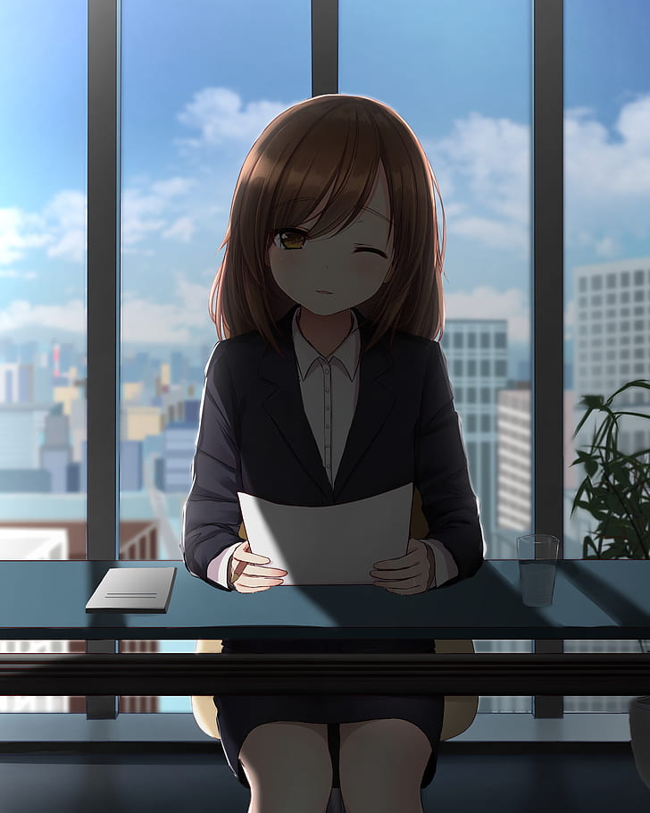 anime, anime girls, original characters, business suit