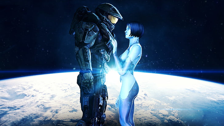 Halo, Master Chief, Cortana, night, two people, real people, HD wallpaper