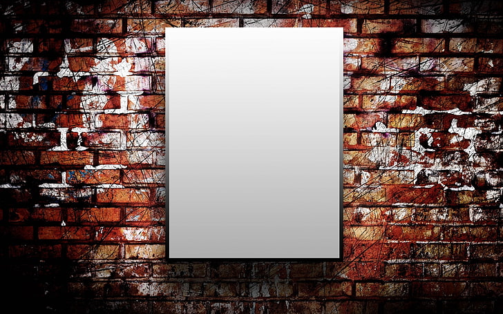 white dry-erase board, wall, bricks, square, backgrounds, blank
