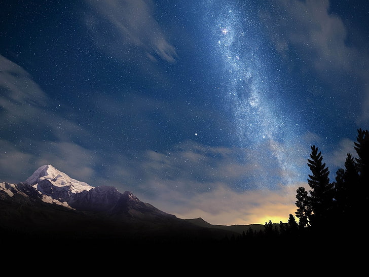 aurora lightning, Milky Way, star - space, astronomy, sky, mountain, HD wallpaper