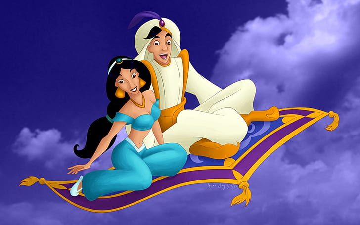 Prince Aladdin And Princess Jasmin On Magic Carpet Hd Wallpaper 1920×1200