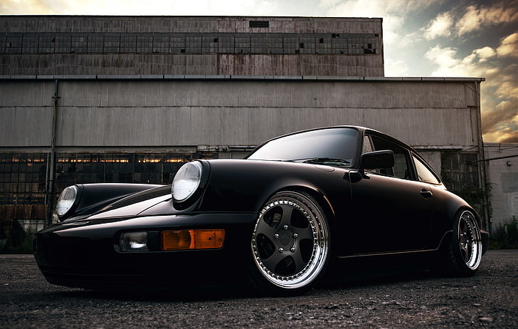 black coupe, 911, Porsche, front, 964, Carrera 2, mode of transportation, HD wallpaper