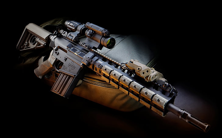 black and grey rifle with scope digital wallpaper, Gun, military