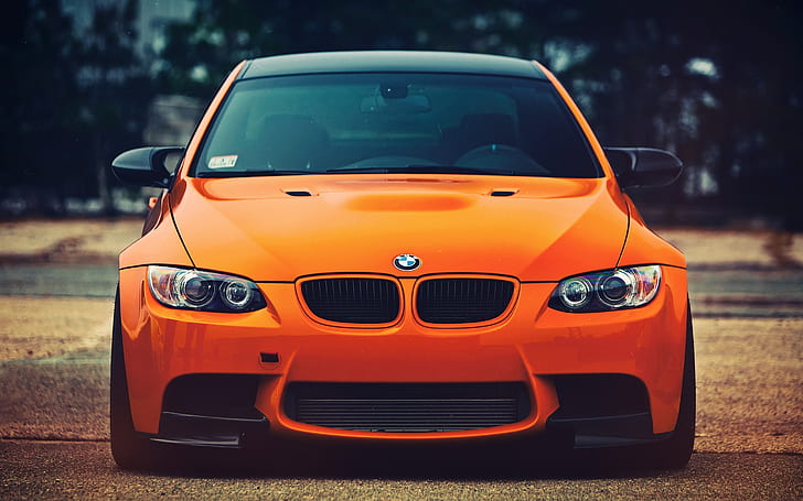 BMW M3 orange car front view, HD wallpaper