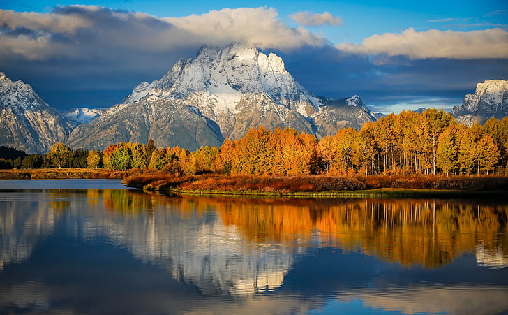 white and orange mountain, autumn, morning, Wyoming, USA, state, HD wallpaper