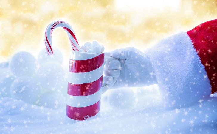Santa Claus Hot Chocolate Marshmallows, Holidays, Christmas, Magic, HD wallpaper