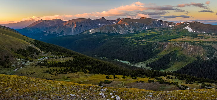 landscape photography of green grass hills during daytime, rocky mountain national park, rocky mountain national park
