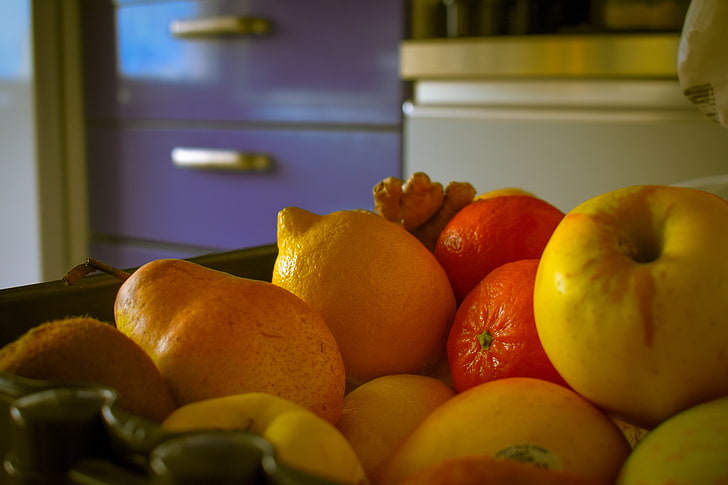 fruit, colorful, lemons, orange (fruit), apples, healthy eating, HD wallpaper