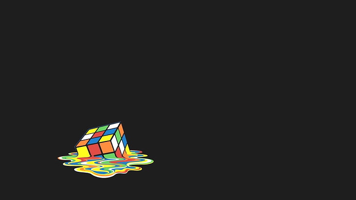 melting Rubik's cube, minimalism, multi colored, black background, HD wallpaper