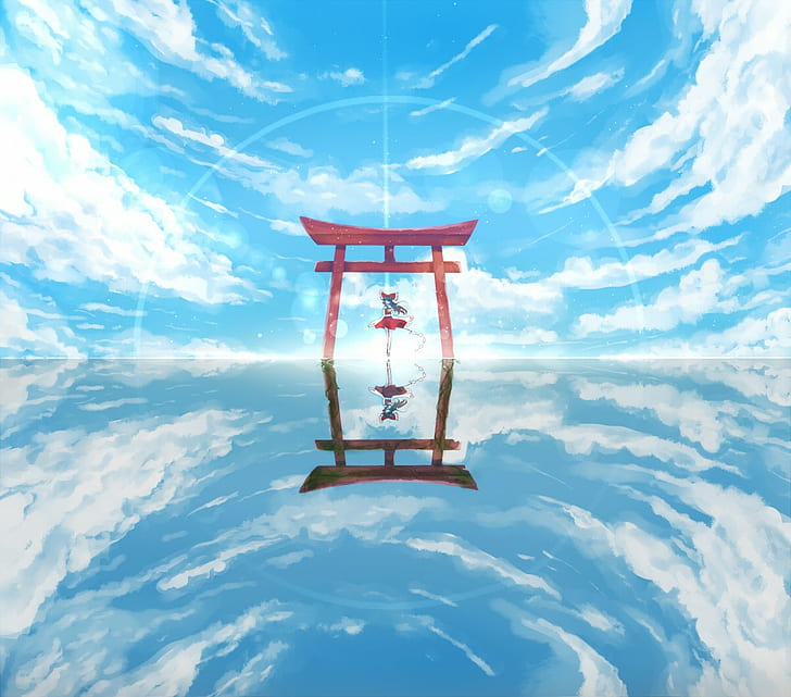 anime, Touhou, Hakurei Reimu, torii, HD wallpaper