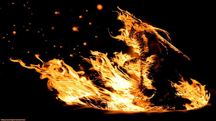 burning wood, Dark Souls, fire, video games, flame, fire - natural phenomenon, HD wallpaper