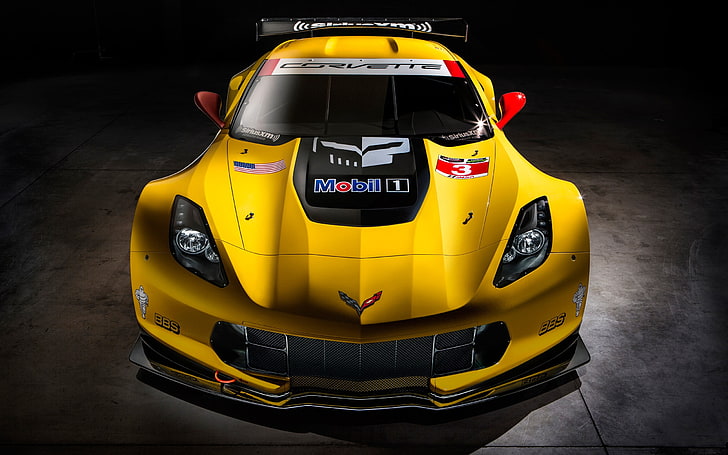 yellow Chevrolet Corvette sports coupe, 2014 Chevrolet Corvette C7R, HD wallpaper