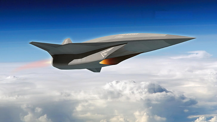 gray stealth plane above the clouds, SR-72, Lockheed, Hypersonic Unmanned Reconnaissance Aircraft