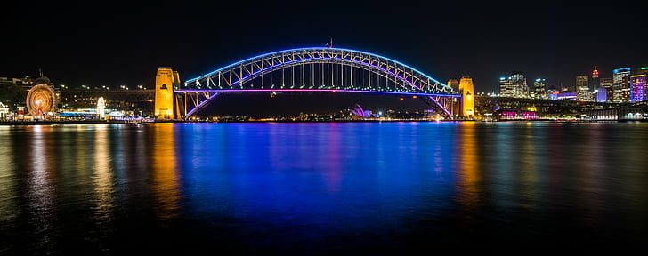 bridge with lights during night time, Vivid Sydney, Australia, HD wallpaper