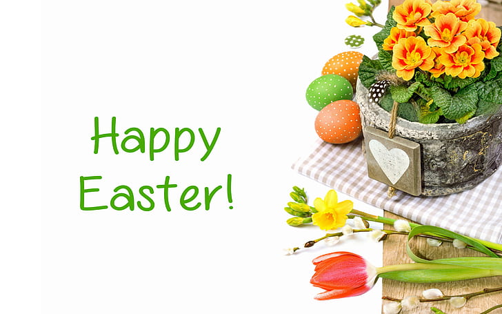 Happy Easter, holidays, eggs, flowers, tulips, flora, HD wallpaper
