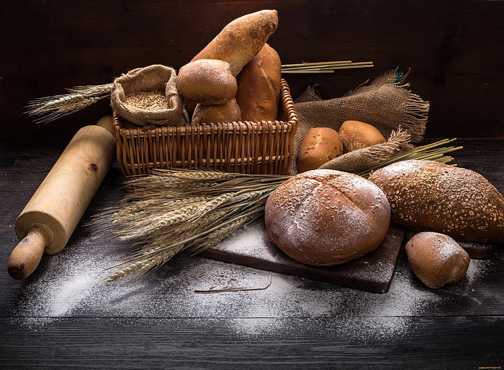food, wheat, bread, baskets, food and drink, freshness, wellbeing, HD wallpaper