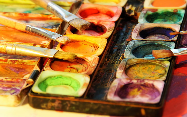 assorted-color paint color, macro, brush, multi colored, choice, HD wallpaper