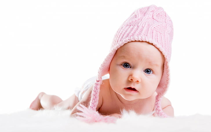Baby HD, baby's pink knit aviator hat, photography, HD wallpaper