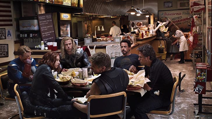 Tony Stark, Steve Rogers, Thor, Bruce Banner, Black Widow, The Avengers