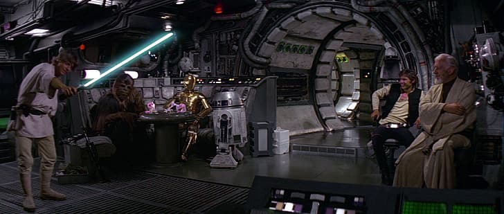Star Wars, A New Hope, R2-D2, C-3PO, lightsaber, Han Solo, Millennium Falcon, HD wallpaper