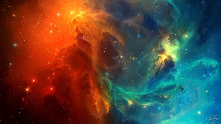 nebula, orange, stars, blue, galaxy, Space