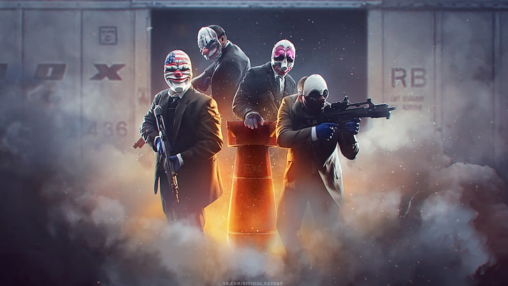 four men holding rifle character wallpaper, payday 2, chains