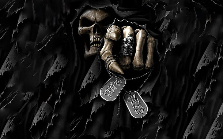 digital art, Grim Reaper, death, dark, spooky, skull, teeth