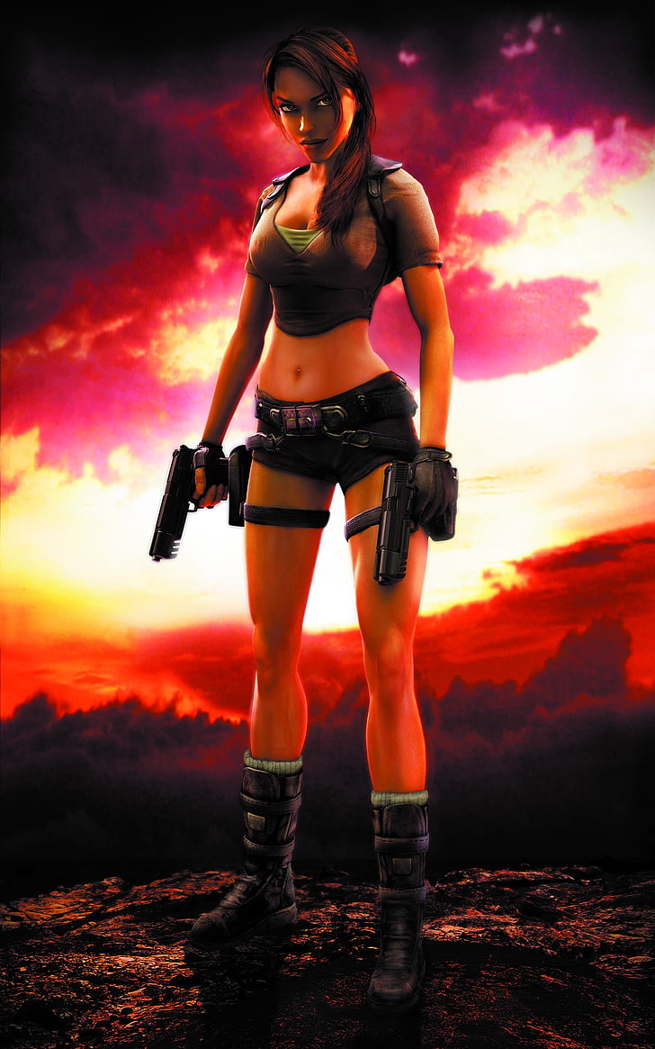 Lara Croft, Tomb Raider, artwork, video games, jean shorts