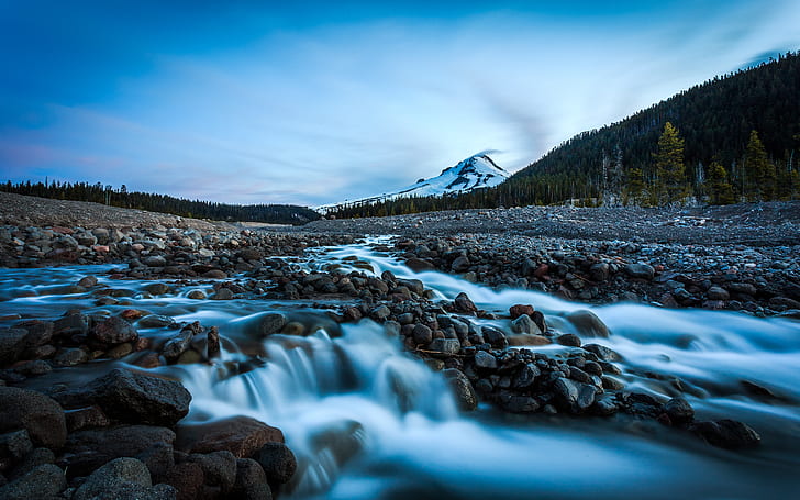 River, Rock, Landscape, Forest, Mountain, Oregon, HD wallpaper