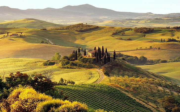 Italy, landscape, house, green, nature, Tuscany, HD wallpaper