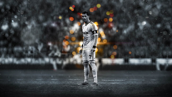 Real Madrid player wallpaper, Cristiano Ronaldo, selective coloring, HD wallpaper