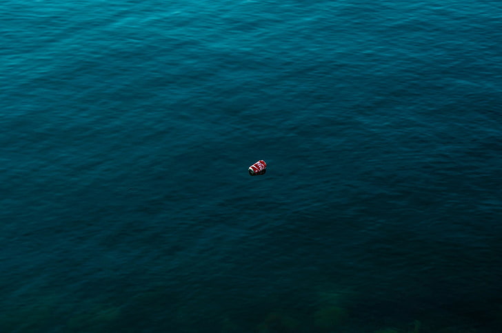 red boat, can, Coca-Cola, sea, water, waterfront, day, nature, HD wallpaper